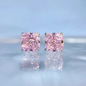 Pink cushion cut 1.5ct high carbon diamond stud earrings in 925 sterling silver