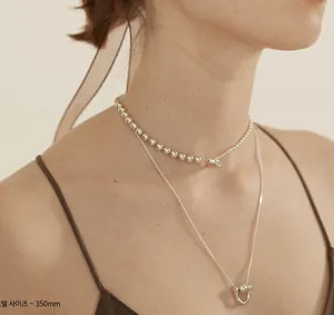 Detail of 925 sterling silver geometric choker necklace set on model neck