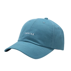Grey-blue cotton baseball cap with white CRUISE letter embroidery for casual wear