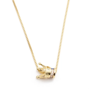 Golden crown pendant necklace with micro-paved cubic zirconia on a gold box chain
