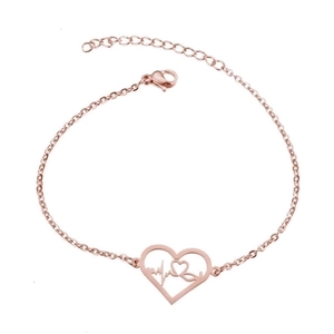Rose gold heart pendant bracelet with heartbeat design detail and lobster clasp
