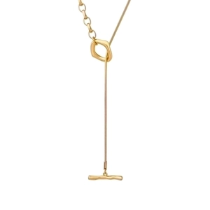 Elegant gold-plated Y-shaped toggle necklace with adjustable chain and T-bar pendant