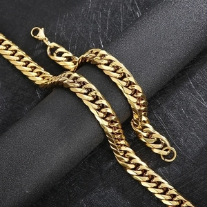 Classic gold stainless steel Cuban curb link necklace for men with secure lobster clasp