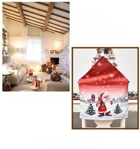 Detail of Christmas chair cover with Santa Claus print and snowy village digital design