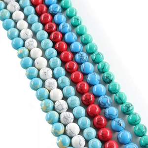 Colorful natural round turquoise beads in blue and white for DIY jewelry making