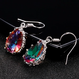 Classic vintage S925 silver pear-cut colorful crystal drop earrings for women
