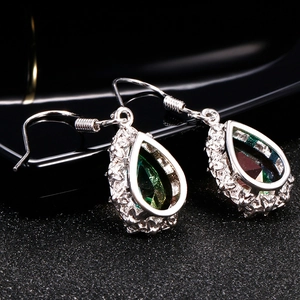 Classic vintage pear-shaped drop earrings with green-purple gradient crystals and zircons