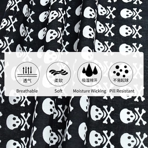 Cotton skull print headwrap, black breathable bandana featuring soft moisture-wicking fabric
