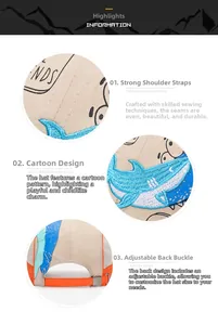 Detailed views of kids sun hat featuring shark embroidery and adjustable metal buckle