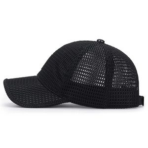 Black breathable mesh baseball cap for summer outdoor sun protection with adjustable strap