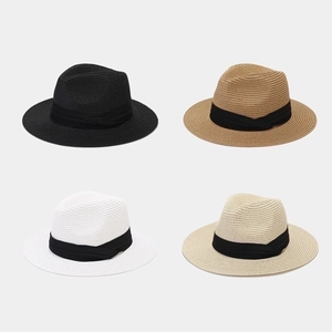 Foldable Panama straw fedora hats for men and women in four classic colors with black ribbons