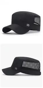 Side view showing breathable mesh texture and metal 95 badge on black flat top cap