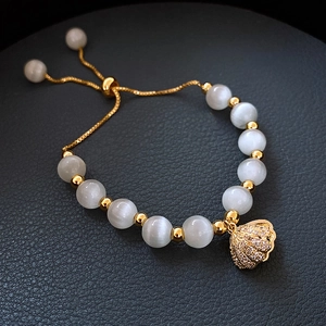 Bracelet Künstliche Perle Pierre Oeil De Chat Coquillage Coeur Charme Ajustable Plaqué Or Bijoux Élégants Pour Femmes