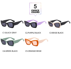 Detailansicht der Cat-Eye-Sonnenbrille in fünf Farben wie Schwarz, Lila und Grün