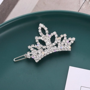 Crown Rhinestone Hair Clip Alloy Sparkly Crystal Side Pin Elegant Korean Style Headpiece For Women Girls