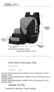 Detailed dimension chart for oxford fabric 3-piece backpack set for travel and business