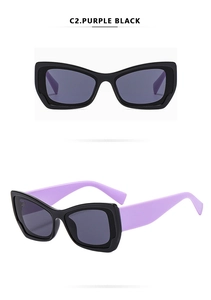 Detailansicht der Cat-Eye-Sonnenbrille in C2 lila-schwarz mit dunkelgrauen Gläsern