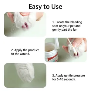Fast acting styptic powder for dogs and cats with three-step application guide