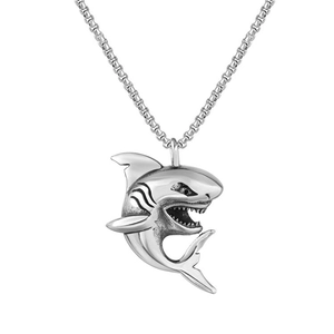 Collier minimaliste en acier inoxydable avec pendentif requin et chaîne box vintage