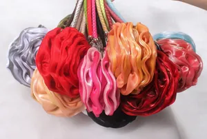 Elegant 3D silk rose evening bags in assorted colors with braided handles