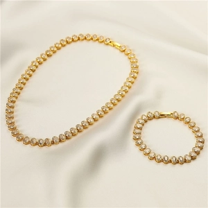 Luxury Copper Oval Cut Rhinestone Tennis Jewelry For Women Gold White Gold Plated Necklace Bracelet Fashion Collection