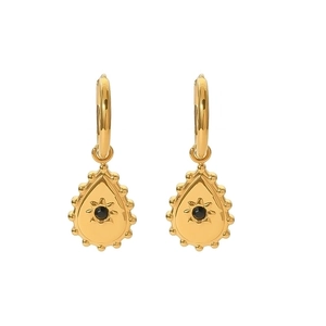 Retro 18k gold plated stainless steel teardrop earrings with black rhinestone accents