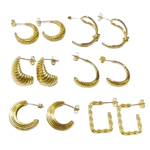 Gold-plated stainless steel earrings set featuring croissant and twisted knot designs