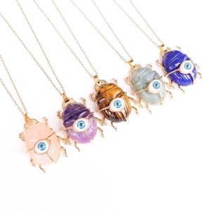 Scarab Beetle Pendant Natural Stone Crystal Evil Eye Protection Jewelry Personality Alloy Gift For Women
