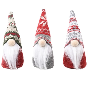 Set van 3 kerstkabouters met gebreide mutsen en witte kunstbont baarden voor kerstdecoratie