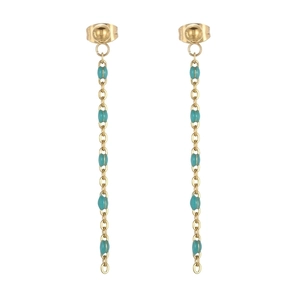 Bohemian gold chain drop earrings with turquoise beads on a clean white background