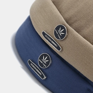 Unisex brimless docker cap in khaki and navy blue with twill herringbone texture