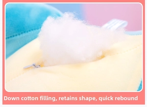 Close-up of soft down cotton filling and hidden zipper on dinosaur plush toy