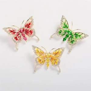 Set of three colorful enamel butterfly brooches with sparkling pavé zircon crystals