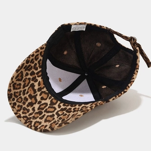 Cotton leopard print baseball cap for women with adjustable metal buckle strap