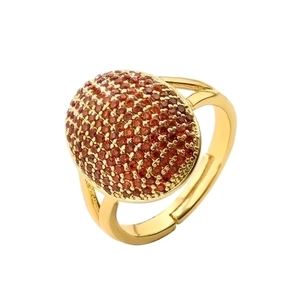 Fashion gold plated ring with micro-pave orange-red cubic zirconia in oval shape