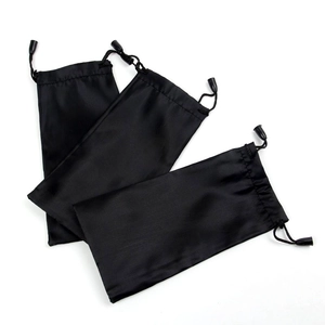 Three premium black satin drawstring storage pouches for sunglasses and small accessories