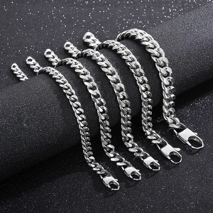 Cuban Chain Bracelet Stainless Steel Curb Link Minimalist Fashion Jewelry For Men Women Silver Color