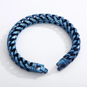 Macro detail of blue dragon bone chain bracelet with plug-in clasp for men