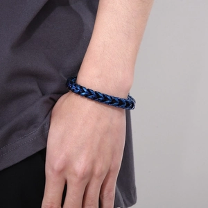 Blue stainless steel dragon bone chain bracelet for men worn on a wrist