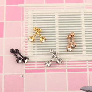 Polished stainless steel cylinder stud earrings with round cubic zirconia in four colors