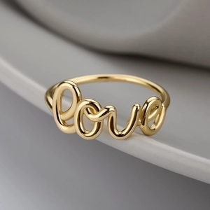 Verstellbarer Love Buchstaben Ring Kupfer Vergoldet Koreanisch Minimalistisch Süß Schriftzug Stil Schmuck Geschenk