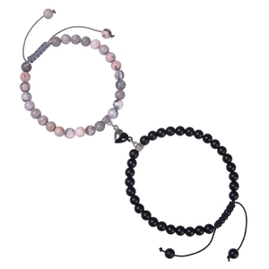 Natural Stone Beaded Bracelets Magnetic Heart Couple Jewelry Adjustable Woven Rope Gift For Lovers Friends