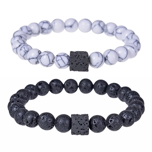 Natural Volcanic Lava Rock Beaded Bracelet White Turquoise Rose Quartz Matte Stone Essential Oil Diffuser Yoga Healing Bracelet