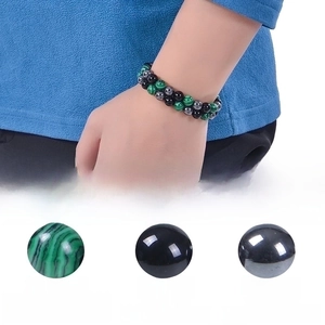 Triple protection bracelet with malachite, obsidian and hematite double-layer beads