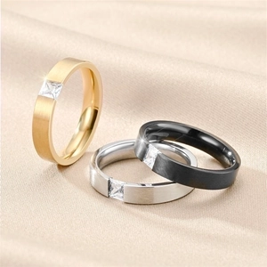 Square Zircon Titanium Steel Ring Brushed Finish Minimalist Band For Couples Modern Elegant Jewelry