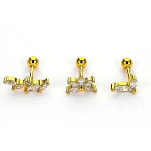 Three-piece gold plated S925 sterling silver ear studs featuring marquise cubic zirconia
