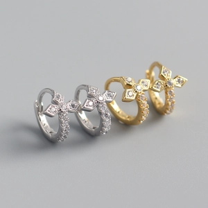 Cross Hoop Earrings 925 Sterling Silver Dainty Zirconia Drop Dangle Huggie Minimalist Jewelry For Women