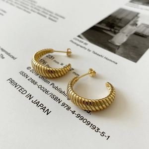S925 sterling silver gold twisted hoop earrings in vintage French croissant design