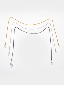 Three-color set of metallic eyewear chains in gold silver and dark gunmetal finish