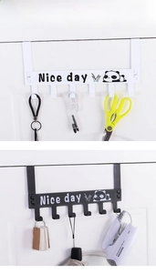 Detail of panda over-the-door 6-hook rack in black and white for doors under 4.5cm